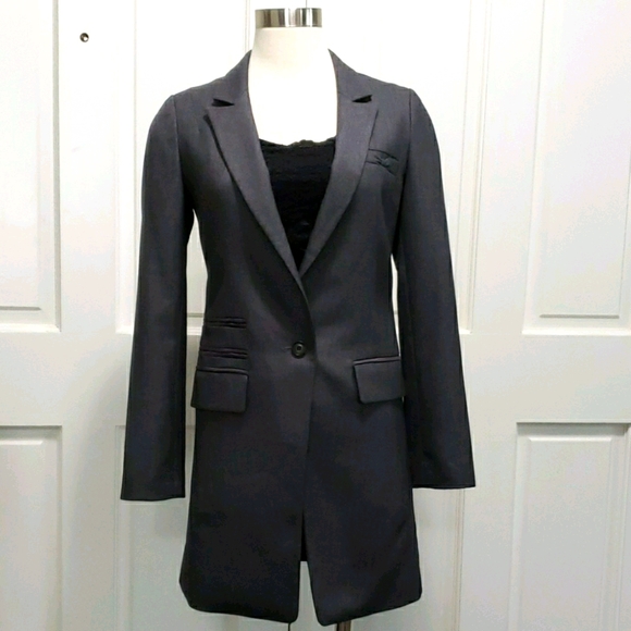 QUA Jackets & Blazers - Long Charcoal Fitted Blazer